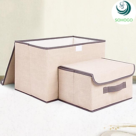Bộ 2 thùng vải, hộp vải đựng đồ đa năng -Màu Nâu Kem + Tặng kèm dây cột tóc- Hộp vải đựng quần áo 2 size đựng quần áo, đồ lót, giày, văn phòng phẩm, đồ dùng cá nhân rất tiện lợi-Bộ 2 hộp vải đựng đồ vải canvas siêu xinh có nắp đậy, tủ vải đựng đồ hộp cái quai xách, Hộp vải đựng đồ tiện lợi, thùng đựng quần áo đa năng gấp gọn