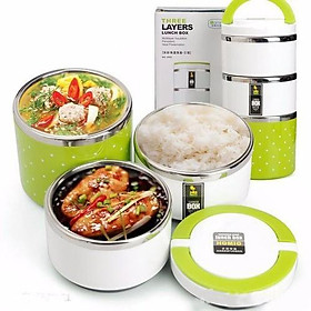 Mua Camen chấm bi 3 ngăn inox loại tốt  Camen 3 ngăn giữ nhiệt  Hộp cơm giữ nhiệt 3 ngăn