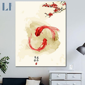 Mua Tranh sơn dầu số hoá có khung - Tranh tô màu theo số cá phong thủy  cá chép  cá koi