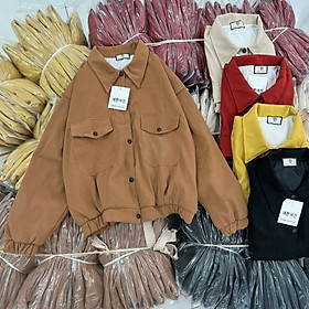 Áo khoác da lộn form rộng cúc bấm SUEDE JACKET 2 lớp lót dù, Áo khoác nữ tay dài cổ bẻ, Áo khoác da lộn trơn nút bấm cá tính phong cách hàn quốc, áo khoác nữ