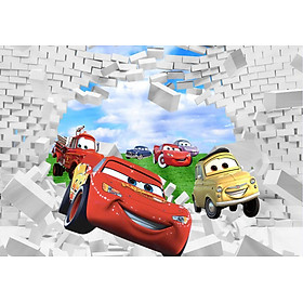 (HCM) Tranh dán tường 3d xe mc Queen trang trí phòng bé có sẵn keo(có in theo yêu cầu)