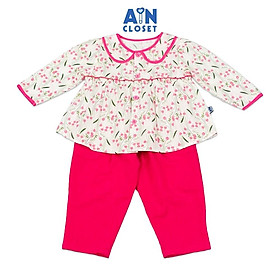 Bộ quần áo Dài bé gái họa tiết Hoa Nhí Hồng cổ sen cotton - AICDBGNFZKOO - AIN Closet