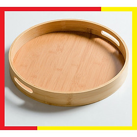 Mua Khay trà Gỗ Tre Dáng Tròn Gỗ Tự nhiên Đường Kính 30cm Dày 4cm Màu Vàng gỗ Tre nguyên bản  chống mối mọt cong vênh va đập Dùng để đựng Bộ Ấm Chén hay Bánh Kẹo Hoa Quả đều được rất tiện lợi- Khay Trà Tre Tặng kèm 1 Dụng cụ gắp trà và khăn lau bàn trà