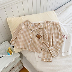 Đồ ngủ bé gái, Pijama cho bé gái, bé trai Habi Fashion HB89 họa tiết caro cho bé 18-40Kg