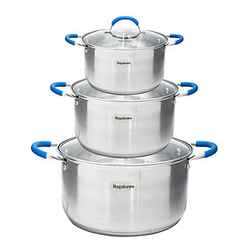 Mua Bộ 3 Nồi Inox Cao Cấp 5 Đáy Quai Silicon Chống Bỏng Nagakawa NAG1302 (size 16cm  20cm  24cm) Dùng Cho Mọi Loại Bếp - Hàng Chính Hãng