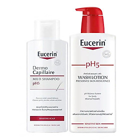 Bộ Dầu Gội Cho Da Nhạy Cảm Eucerin pH 5 Shampoo (250ml) Và Sữa Tắm Dành Cho Da Nhạy Cảm Eucerin pH 5 Washlotion Có Mùi (400ml)