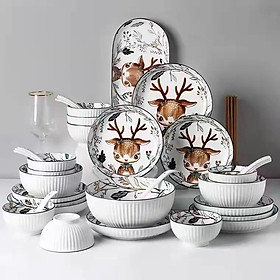 Mua Bộ bát đĩa chén đĩa Gosu cao cấp họa tiết hươu dễ thương sáng mịn an toàn