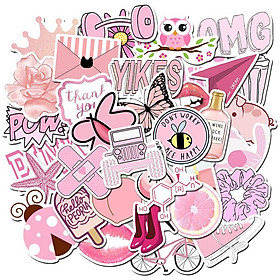 Set 60 sticker pink chủ đề màu hồng có ép lụa