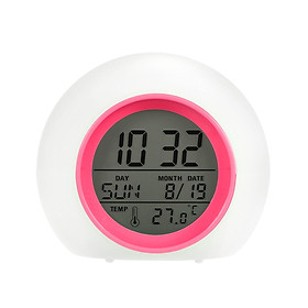 Đồng hồ báo thức kỹ thuật số, Đèn ngủ có 7 màu đa chức năng, báo thức, phát hiện nhiệt độ-Màu Hồng