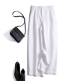 Quần suông ống rộng nữ linen có túi , quần có cúc kết hợp chun tiện lợi ,quần ĐŨI VIỆT QD07