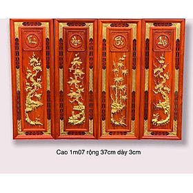Bộ tranh điêu khắc tích tứ quý bốn mùa trong năm ,xuân ,hạ ,thu,đông bằng gỗ hương đỏ ,kt 37×107×3cm
