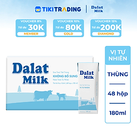 Thùng 48 hộp sữa tươi tiệt trùng Dalatmilk vị tự nhiên 180ml
