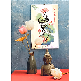 Lịch thư pháp 2023 Trong Suốt - Lịch thư pháp hoa sen nghệ thuật truyền cảm hứng 40x63cm kèm hộp đựng và đinh 3 chân