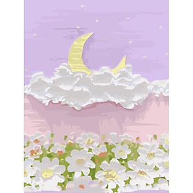 Mua Tranh tô màu theo số Tranh sơn dầu số hoá hình vầng trăng size 30*40cm kèm khung - 3