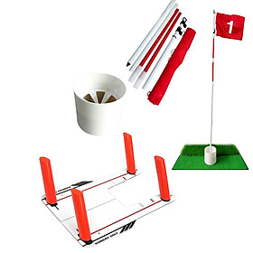 Golf Flag Stick Pole Cup Flagstick Set Durable Putting Training Mirror Alignment