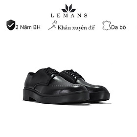 Giày da bò Modern Derby Black LEMANS GC08 - giày tây tăng chiều cao ,bảo hành 24 tháng