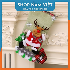 Vớ (Tất) Nhung Đỏ Thêu Chữ Merry Christmas Trang Trí Cây Thông Noel Giáng Sinh - Tuần lộc (Lớn)