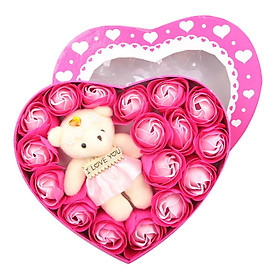 Quà 20-10 – hộp trái tim trong suốt 20 hoa hồng sáp kèm gấu bông