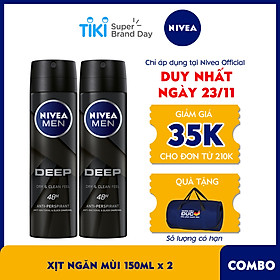Bộ đôi Xịt ngăn mùi NIVEA MEN Deep than đen hoạt tính (150ml x2) - 80027