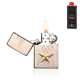 Mua Combo Hộp Quẹt Bật Lửa Xăng Đá Z8658  Họa Tiết Hoa Văn Hình Ngôi Sao + Tặng Bình Bơm Xăng Chuyên Dụng Cho Bật Lửa (Giao Màu Ngẫu Nhiên)