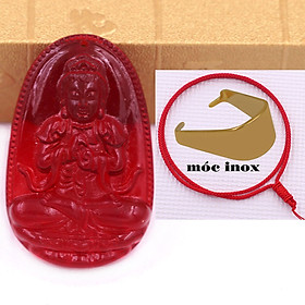 Mặt dây chuyền Phật Đại nhật như lai pha lê đỏ 3 cm kèm vòng cổ dây dù đỏ + móc inox vàng, Phật bản mệnh, mặt dây chuyền phong thủy