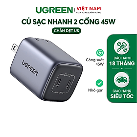 Củ sạc nhanh UGREEN 45W CD294 Nexode| Công nghệ GaN| 2 cổng Type C| Hàng Chính Hãng | 90572