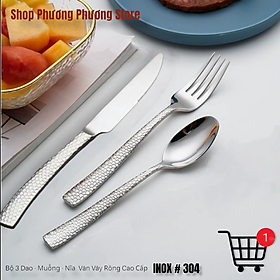 Mua sét dao muỗng nĩa cao cấp inox 304 - cán vân vây rồng ( mạ crom bạc )