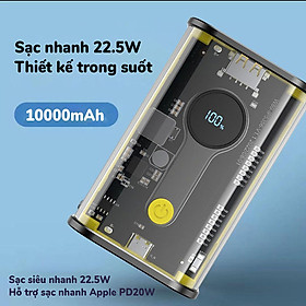 Pin dự phòng trong suốt DUDAO 10000mah, sạc nhanh Type C 20W,USB 22,5W- K16 kiểu dáng nhỏ gọn cho người dùng mang theo mọi nơi