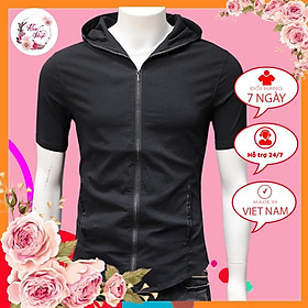 Áo hoodie cotton mùa hè. áo thể thao có mũ trùm đầu mỏng cộc tay hợp thời trang có khóa N1