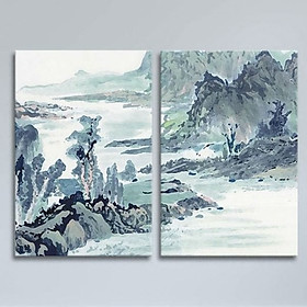 Bộ 2 Tranh Canvas Viền Composite Phong Cảnh Núi Non W523 (Size