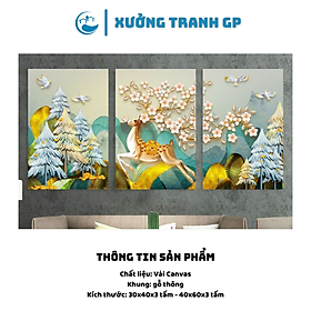 Tranh Canvas Treo Tường - Bộ 3 Tấm Hươu Hiện Đại