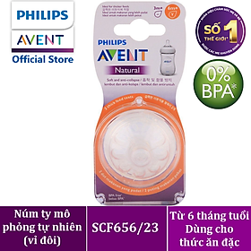 Combo 2 Núm ty Philips Avent Mô Phỏng tự nhiên dùng cho thức ăn đặc 656.23 rãnh chữ Y phù hợp bé từ 6 tháng tuổi