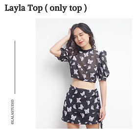 OLALASTUDIO Áo Organza tay phồng hoạ tiết bươm bướm LAYLA TOP