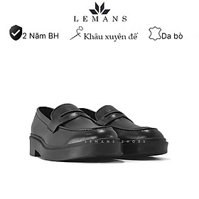 Giày da bò Penny Loafer Black LEMANS PL01D, da bò nguyên tấm, tăng chiều cao 4cm, bảo hành 24 tháng