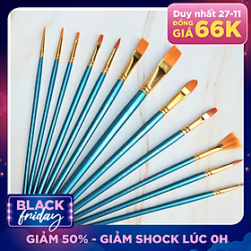 Bộ Cọ 12 Cây Chuyên Dụng Giorgione Tô Vẽ Tranh Sơn Dầu, Màu Nước, Màu Acrylic - Màu Xanh Dương