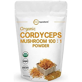 Sustainably US Grown Organic Cordyceps Mushroom 100:1, 6 Ounce, Supports Energy and Immune Health, No GMOs and Vegan Friendly