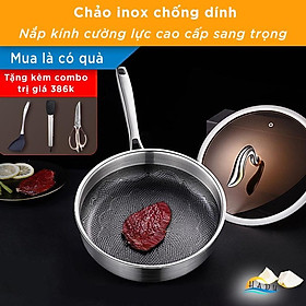 Chảo Chống Dính Bếp Từ Sâu Lòng Có Nắp Đậy Size 26cm Inox 316 Cao Cấp Đạt