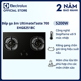 [Free Giao lắp] Bếp ga âm Electrolux EHG8251BC 2 vùng nấu 80cm - Kiềng gang chắn gió, ngắt ga tự động, hiệu suất nấu cao, 9 mức lửa khác nhau [Hàng chính hãng]