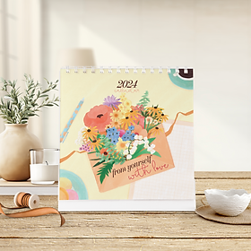 Hình ảnh Lịch bàn 2024 SDstationery From Yourself with Love, cảm hứng phát triển bản thân, tiếng Anh, minh họa đẹp 20x24x7,5