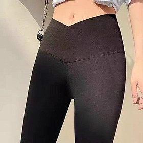 Quần legging nữ cạp cao dài vạt chéo vải Umi co giãn viền sọc kẻ trắng gen bụng nâng mông ôm co giãn tập gym full hộp