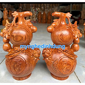 2 bình hô lô phong thủy khắc tài lộc gỗ hương đá cao 30x20x15cm