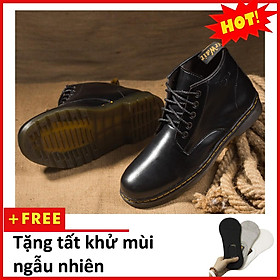 Giày Boot Nam Cổ Lửng Đế Khâu Da Trơn Màu Đen Cực Chất - M354-DEN -DEN