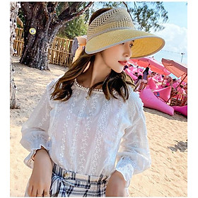 Nón rộng vành thắt nơ thời trang, mũ chống nắng nửa đầu phong cách Hàn