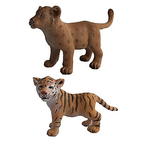 2x Mini  Animals Figures Forest Animal Lion Tiger Model Party Favors