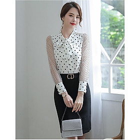 ÁO CÔNG SỞ CHẤM BI THẮT NƠ CỔ ÁO