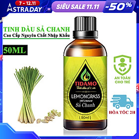 Tinh dầu Sả Chanh Thiên Nhiên Cao Cấp 50ML (Lemongrass) - Tinh dầu Sả Chanh Nguyên Chất TIDAMO Giúp Bảo Vệ Sức Khỏe, Kháng Khuẩn, Đuổi Muỗi Và Thư Giãn Tinh Thần
