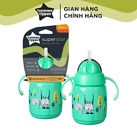 Bình tập uống nước có ống hút đáy nặng kháng khuẩn chống tràn, chống sặc Tommee Tippee SuperStar, 300ml, cho bé từ 6 tháng – Xanh lá