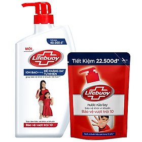 Combo Sữa Tắm Và Nước Rửa Tay Sạch Khuẩn Lifebuoy Bảo Vệ Vượt Trội 10 (850G + 450G)