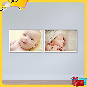 Bộ 2 tranh treo tường em bé bụ bẫm đáng yêu | Tranh trẻ em W3096