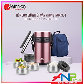 Mua Hộp Cơm Giữ Nhiệt văn phòng Inox 304 Elmich EL-8294 (Mầu Mận Tím  Dung tích 2000ml  Có Túi Đựng và Hộp Đũa Kèm Theo) - Hàng Chính Hãng